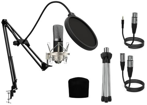 Audibax Berlin 1800 Silver Pro Pack Micrófono Estudio + Soporte + Antipop + Cables