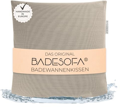 BADESOFA® Badewannen-Kissen M | Premium-Qualität | Bequem & Waschbar | Made in EU | Schnelltrocknend | Bade-Polster Beige | Zubehör für Breite, Eckige Badewannen