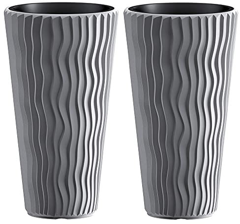 URBNLIVING Stunning Sandy Slim Large Plant Pot Flower Planters Indoor Outdoor Garden (Stone Grey, 2)
