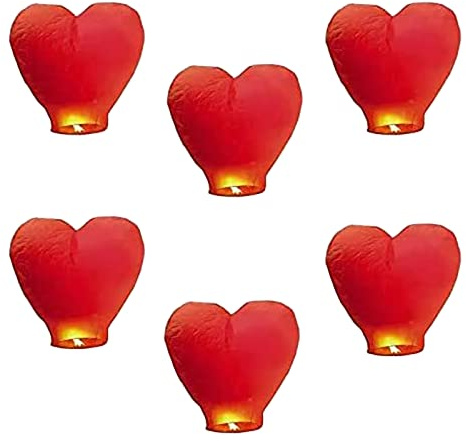 Sky Lanterns, 6 Pack Red Heart Shape Chinese Sky Lanterns, Eco Friendly, Biodegradable Resistant Paper Lantern for Birthday Wedding New Year and All Celebrations (Red)
