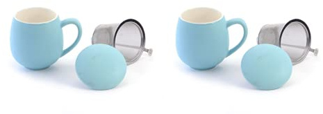 Teemando® Saara Lot de 2 tasses à thé en porcelaine Bleu ciel mat 0,35 l