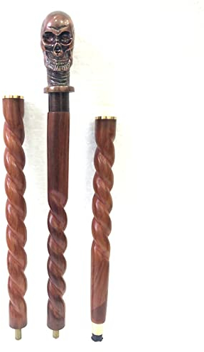 Ganga Gehstock aus massivem Messing, mit Totenkopf-Griff, Vintage-Stil, nautisches Geschenk