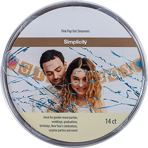 Simplicity Pink Foil No-Mess Celebration Pop Out Streamers, 14 Piece, for Gender Reveals, Birthday Parties, and More