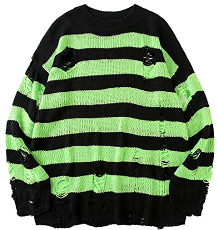 Herren Schwarz Rot Gestreift Strickpullover Herbst Winter Loch Pullover All-Match Übergroße Sport Lose Streetwear Harajuku Pullover Mode Lässig Rundhals Paar einfarbig Outdoor Pullover Pullover