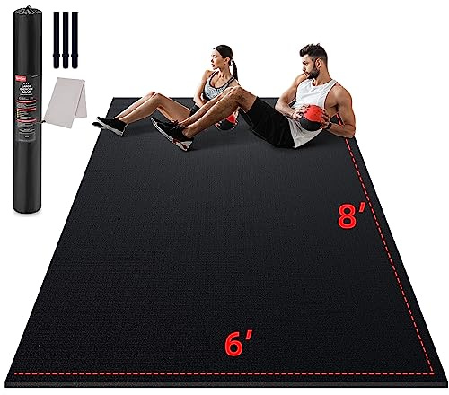 GymCope Large Exercise Mat for Home Workout,12‘x6’/10'x6'/9'x6'/8'x6'/7'x5'/6'x4' (7mm) Extra Thick Workout Mat, High-Density Gym Mat for Cardio, Jump Rope, MMA, Weights (Shoe-Friendly)