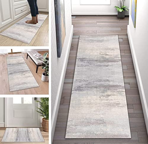 ZUZEKU Läufer Lang Flur rutschfest Teppich Küche Grau Beige Modern Korridor Teppichmatten 80X300cm Küchenteppich Schlafzimmer Esszimmer Polyester Meterware Anpassbar