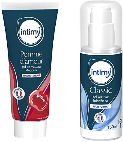 INTIMY - Gel de Massage - Parfum Pomme d'Amour - 200 ml & GEL LUBRIFIANT INTIME CLASSIC, 150 ml - Gel lubrifiant intime