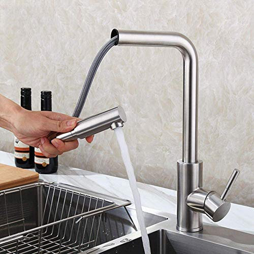 rubinetteria cucina con doccetta estraibile, miscelatore monocomando caldo e freddo girevole 360°, acciaio inox spazzolato, 2 funzioni, lavello cucina, rubinetto Vita interessante