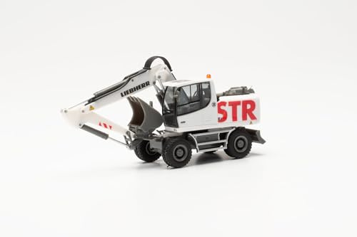 herpa LKW Modell Liebherr A920 Litronic Radbagger STRABAG, Miniatur im Maßstab 1:87, Sammlerstück, Made in Germany, Kunststoff