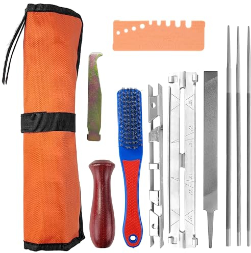11 Ensembles Affuteuse de Chaine Tronconneuse, Acier de Haute Qualité Affuteur Chaine Tronçonneuse, Lime Tronconneuse pour Toute Scie à Chaîne, Kit Affutage Chaine Tronçonneuse (orange)