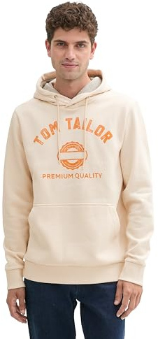 TOM TAILOR Herren Hoodie Sweatshirt mit Logo-Print, 27469 - Smooth Light Sand, XXXL
