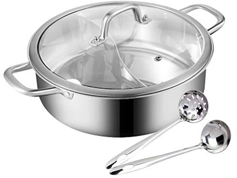 28/32cm Edelstahl Kochtopf Nudeltopf Suppentopf Pastatopf Hot Pot mit Glas Deckel Geeignet Shabu Shabu Topf für Induktionsherde elektrische Keramikherde Gasherde Halogenöfen (1, silbrig, 28*28*9cm)