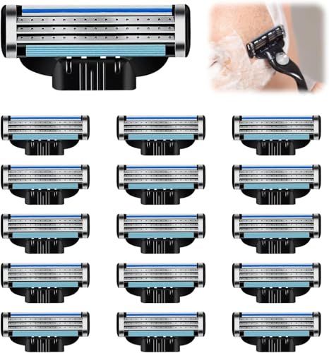 16er-Pack Compatible with Gillette Mach 3 kompatible Premium Rasierklingen – Professionelle manuelle Bartklingen, 3-lagige Männer Rasierklinge Nachfüllungen, ideal für Nassrasierer (16 Pcs)