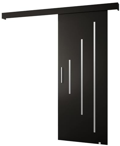 MEBLE KRYSPOL Salwador Y Schiebetürsystem mit Schienenabdeckung - Zierstreifen - Wandschiebetüren für Innenräume - Solide Konstruktion - 70x204 cm - Schwarz Schwarz Silber
