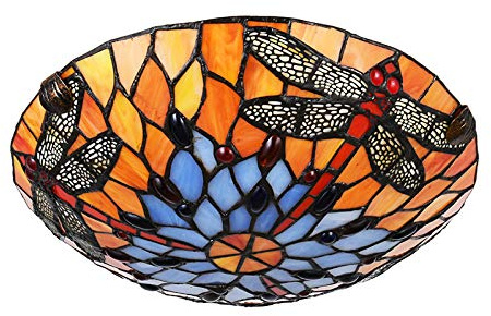 Tiffany Deckenleuchte Vintage Deckenlampe 30/40cm Libellen-Stil Retro E27 Kreativ Bar Wohnzimmer Schlafzimmer Esszimmer Studie Deckenbeleuchtung Gute Mit Runde Bunt Glas Innenbeleuchtung (S（30cm）)