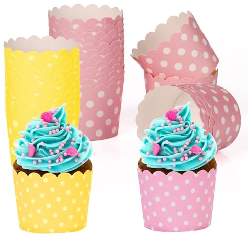 Cupcake Wrapper, 100 Stück Cupcake Liner Fall Wrapper Cupcakes | Muffinförmchen Papier Backbecher Papierkuchen für Backtage Geburtstage Hochzeiten und Partys (Rosa und Gelb)