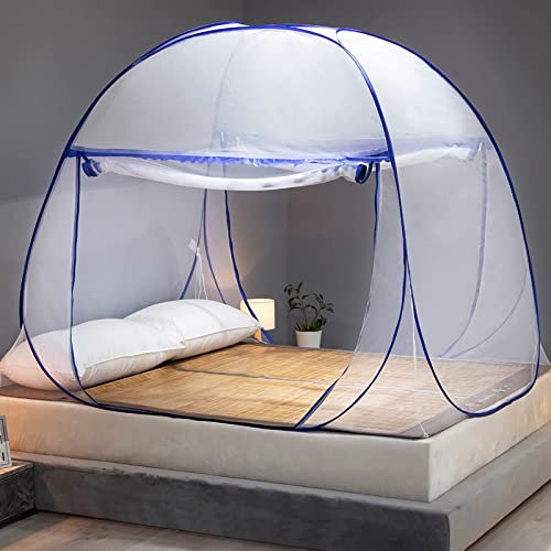 Mosquito Net for Bed, Folded Size 12 inch Portable Camping Travel Mosquito Net, Pop Up Mosquito Tent with Double Entry for King Queen Size Bed (Folded 12 Inch, 59x79x59)
