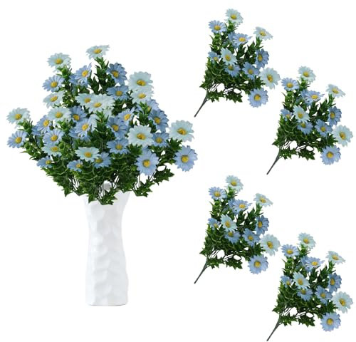 astylishome Artificial Flowers for Graves Fake Daisy for Outdoor 60 Bundles Blue DIY Floral Arrangements Decor Flower Perfect Decoration for Table Window Porch 0604