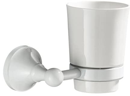 HPTHLY Portabicchieri Bianco per spazzolino Tazza Singola in Ceramica Accessori per Il Bagno Montaggio a Parete Realizzato con portaspazzolino in Ottone, portabicchieri Bianco
