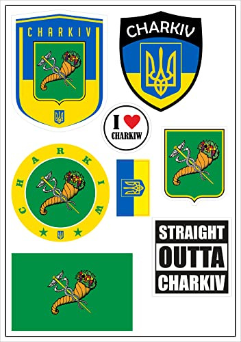 Daged Charkiw Ukraine Aufkleber Karte 8 Stück - PKW Auto Motorrad Biker Flagge Fahne Vinyl ST
