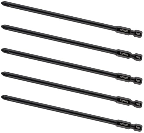 5x Rennie Tool 141mm Long PH2 Autofeed Collated Drywall Screwdriver Gun Bit | Compatible with Makita 6834. Heavy Duty Phillips No.2