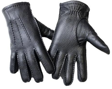Damen Winter Fahren Leder Hirschleder Handschuhe Wollfutter Wärme Motorrad Reiten Fahrer Finger Handschuhe Schwarz 10