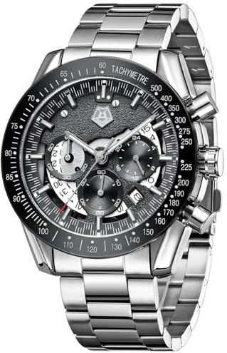 MEGALITH Armbanduhr Herren Edelstahl Herrenuhr Groß Uhren Herren Chronograph Analog Quarz Männer Uhr Kleid Wasserdicht 3ATM mit Kalender Business Casual