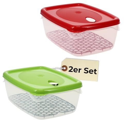 GarPet 2er Set Frischhaltedosen mit Deckel Abtropfgitter Küche Dampfventil Aufbewahrungsdosen Kunststoff Vorratsdosen Luftdicht Gefrierdosen 5 L