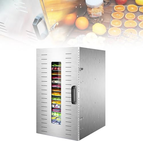 POCDOKYZ 16 Layer Stainless Steel Food Dehydrator, Household Small Fruit Dryer, 1050W Fast Drying + Visible Glass Window + 30-90°C Adjustable + Time Setting : 24 Hours, for Jerky, Meat, Fruit,Natural