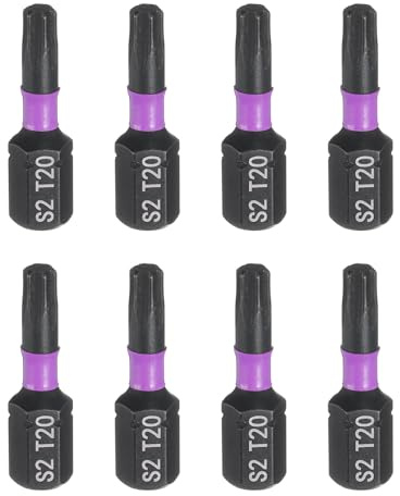 sourcing map 8pcs T20 Torx Cacciavite Bit 1/4 Hex Shank 25mm/1 Lunghezza Stella Magnetica 6 Point Testa Hex Bit S2 Acciaio Cacciavite Bit Industriale Grado Elettrico Trapano Bit