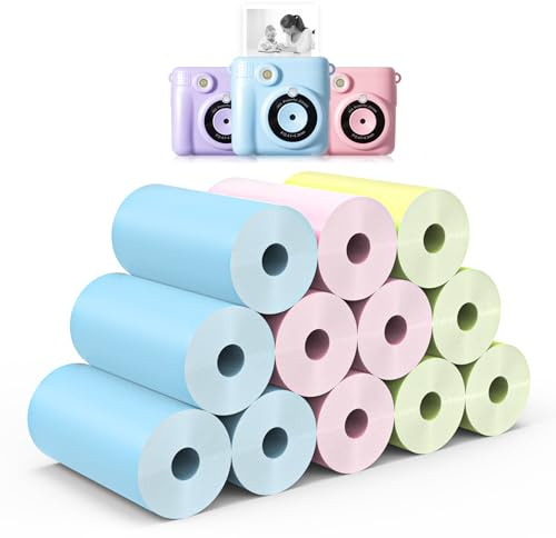 12 Rollen Sofortbildkamera - Nachfülldruckpapier - Hikkon Thermodruckpapierrollen Fotodruck HD-Druck für die meisten Sofortbildkameras - nur Papier (rosa, blau, gelb)