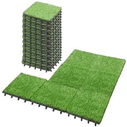 GCYEIDMA 27 Piezas de baldosas de césped entrelazadas, decoración de césped Artificial, Color Verde Hierba Artificial Exterior