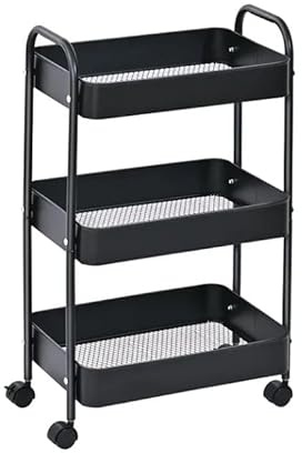 MAGNA RETAIL 3-Tier Slim Metal Trolley on Wheels | Storage Shelves | Makeup Storage | Cleaning Trolley | Shelves Unit | Utility Cart | Cleaning Caddy | Metal Rolling Cart (Black)