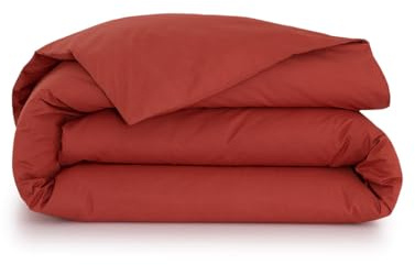 Desforges - Housse de Couette 140 x 200 cm en Percale de Coton Rouge uni 80 Fils/cm², Alcove