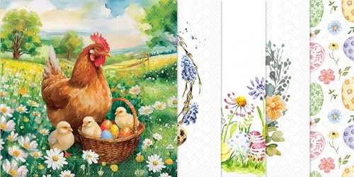 VBS Servietten-Set Easter Time für Ostern, 20 Stk., 5 Motive, 33x33 cm, Papier, einseitig bedruckt, ideal zum Dekorieren und für Decoupage-Technik.