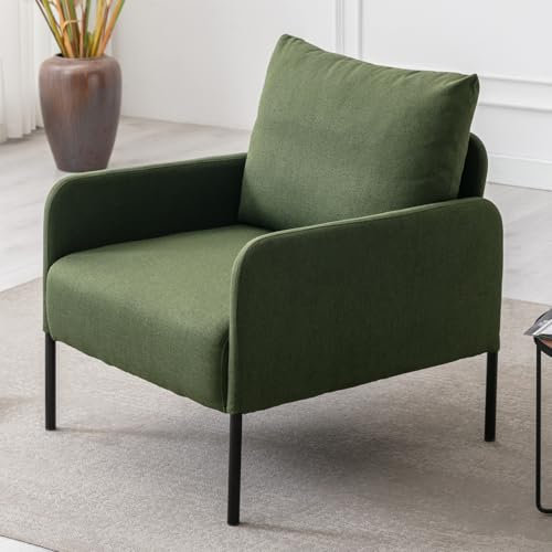 Ya-Home Fauteuils de Salon en Lin Fauteuil de Salon Moderne canapé 1 Place Scandinave Fauteuil Coiffeuse pour Salon et Chambre,Vert