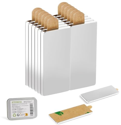 UTOMAG 12 Stück Selbstklebende Magnete 40x10x1mm, Neodym Magnete, Selbstklebende Flache Magnetplättchen, Seltenerdmagnete für Whiteboard, Kühlschrank, Fotos, Magnetstreifen, Magnettafel,Basteln
