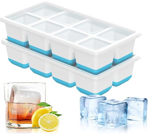 2 Molde para Cubitos de Hielo Cuadrados 4,5cm con Tapa - Grandes Cubitos 1,77 Pulgadas de Deshielo Lento en Silicona sin BPA para Whisky y Cócteles