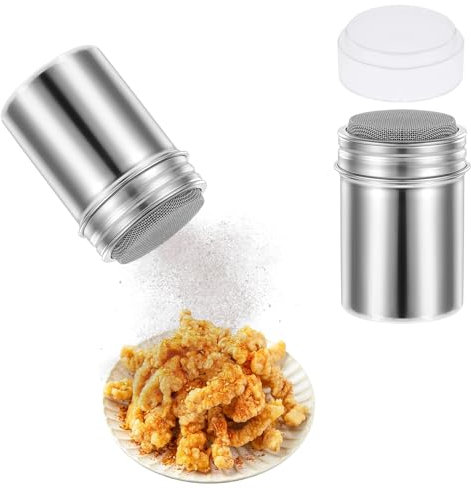 PHMING 2 Pièces Saupoudreuse Sucre Glace en Acier Inoxydable 304, Saupoudreuse avec Couvercle Transparent, Saupoudreur de Sucre, pour Poudre de Cacao, Poudre de Cannelle, Poudre de chili