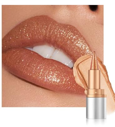Glitzer Lippenstift Goldbraun, Nourishing Lip Liner mit Metallic Finish, Long Lasting Shine, Wasserfest Not-stick Cup, Smooth Cremige Textur, Hochpigmentiert Multi-use Lipgloss Makeup für Frauen-05