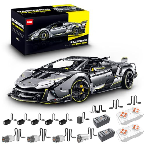 FigureArt Technik Sportwagen Auto Bausatz, GULY 10638, 3392 Teile mit Motoren und LED Groß Ferngesteuert Auto Klemmbausteine (Originalverpackung) (Dynamische Deluxe-Edition)