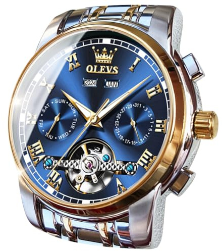 OLEVS Montres à remontage automatique pour hommes - Tourbillon mécanique automatique en acier inoxydable - Étanche - Lumineuse - Montres-bracelets de luxe habillées, Bracelet