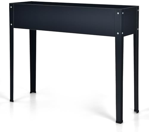 GOPLUS Jardinieres Exterieur Surélevée en Acier Galvanisé pour Légumesm, Herbes, Carré Potager sur Pieds avec 2 Trous de Drainage pour Balcon, Jardin, Terrasse, Gris (100 x 30 x 80CM)