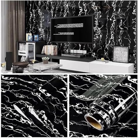 YHNNH Papier Peint Amovible en Papier de Contact for comptoir, Papier Peint Auto-adhésif imperméable for décoration de Cuisine(Black,0.6x5m)