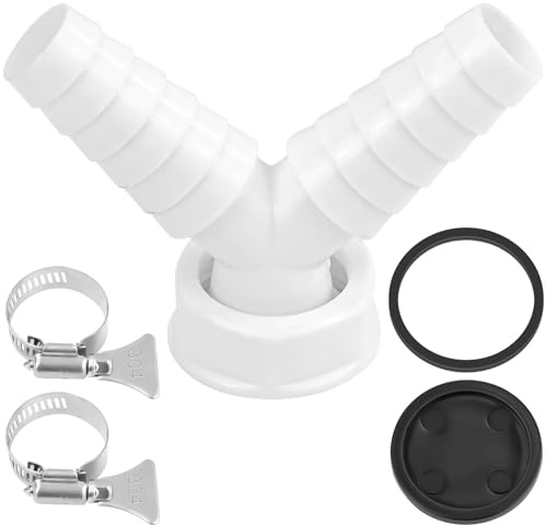 CONJURAIDE Abfluss Waschmaschine Doppelanschluss, 1 Zoll Y Stück Adapter Doppelanschluss Waschmaschine Trockner Anschluss Abfluss Adapter Waschmaschinenanschluss Abwasser mit 2 Schlauchschellen