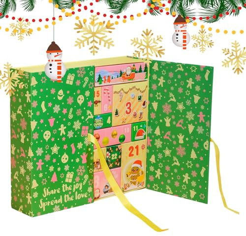 Calendrier de Noël avec compte à rebours - 24 compartiments - Boîte vide de l'Avent 2025 - Décoration de la maison pour table, bonbons, bureau, rebord de fenêtre, carte manuscrite - Chocolat