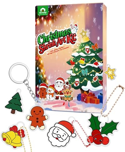 NewFamily Christmas Shrink Art Kit for Kids – 49 Pcs Pre-Cut Shrinky Dinks for Christmas Crafts – DIY Bracelets, Necklaces, Keychains & Christmas Tree Decorations