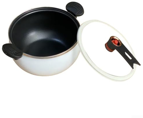 Eawfgtuw Olla a presión esmaltada de 8 litros de gran capacidad para cocinar en casa y hacer sopas, diseño blanco de doble oreja con suave, no para uso en cocina (blanco plateado)