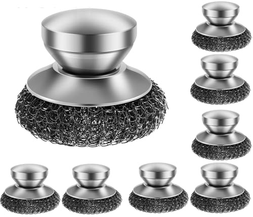 Stainless Steel Scourer 20Pcs Kitchen Stainless Steel Washing Brush Metal Sponge Scrubber with Handle for Dishes Pots Pans Grills Sink Cleaning Tools