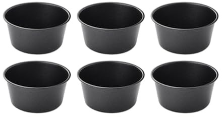 FUANA Stampo per muffin, in acciaio al carbonio, antiaderente, per budini, torte, torte, 6 pezzi, per cottura in friggitrici ad aria e forni, 200 ml A